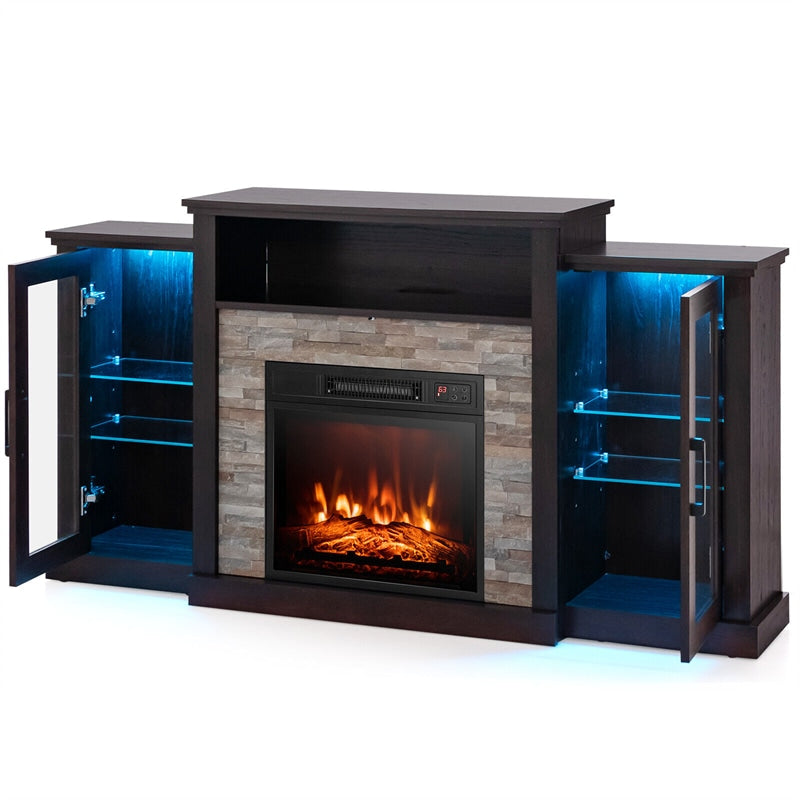 59" Fireplace TV Stand with LED Lights for TVs up to 65", Entertainment Center with 18" Electric Fireplace & APP Control