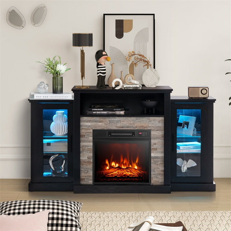 59" Fireplace TV Stand with LED Lights for TVs up to 65", Entertainment Center with 18" Electric Fireplace & APP Control