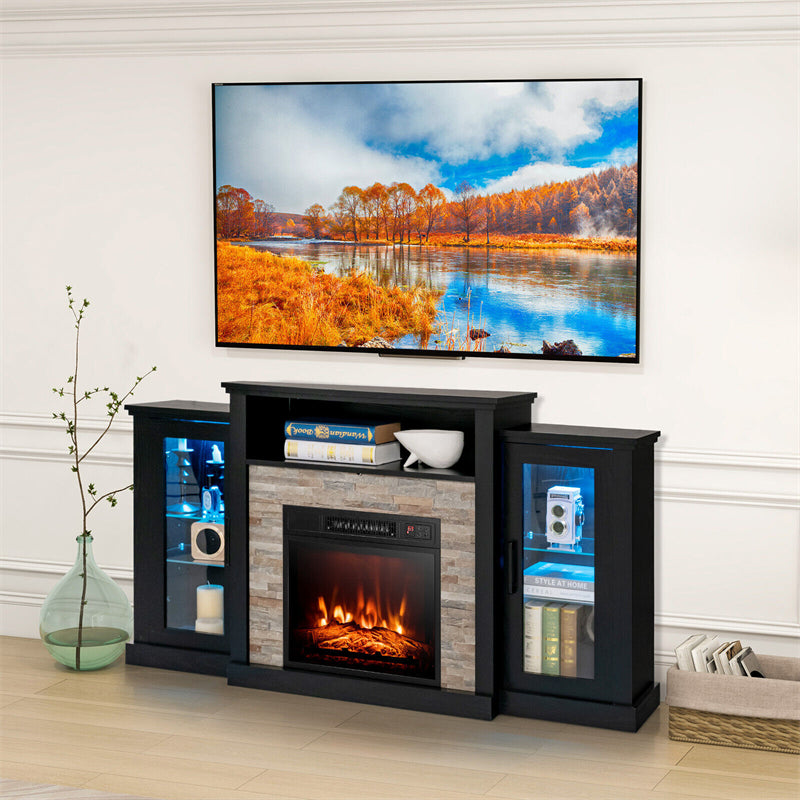 59" Fireplace TV Stand with LED Lights for TVs up to 65", Entertainment Center with 18" Electric Fireplace & APP Control