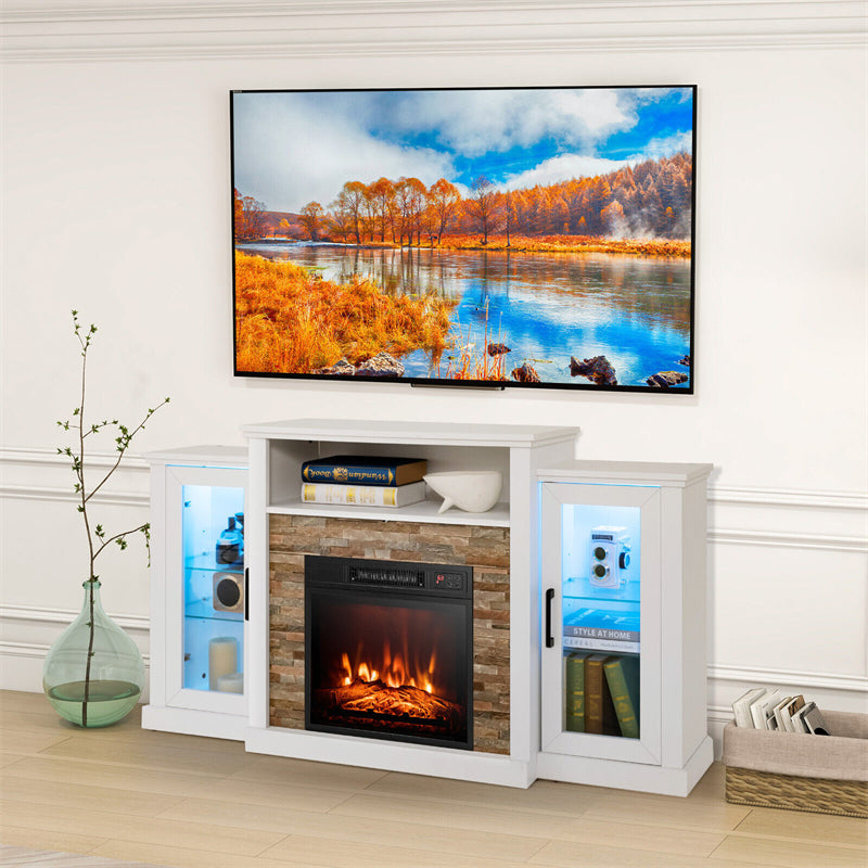 59" Fireplace TV Stand with LED Lights for TVs up to 65", Entertainment Center with 18" Electric Fireplace & APP Control