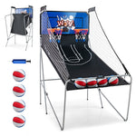 Foldable Basketball Arcade Game Indoor Double Shot Electronic Basketball Game 2 Player 8 Game Options with 4 Balls & Inflation Pump