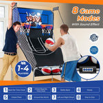 Foldable Basketball Arcade Game Indoor Double Shot Electronic Basketball Game 2 Player 8 Game Options with 4 Balls & Inflation Pump