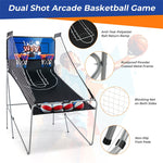 Foldable Basketball Arcade Game Indoor Double Shot Electronic Basketball Game 2 Player 8 Game Options with 4 Balls & Inflation Pump