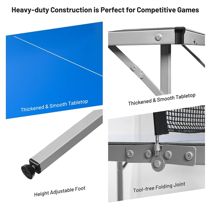 Foldable Ping Pong Table 6’ x 3’ Portable Table Tennis Table with Net, 2 Table Tennis Paddles & Balls for Indoor Outdoor Game, 100% Preassembled