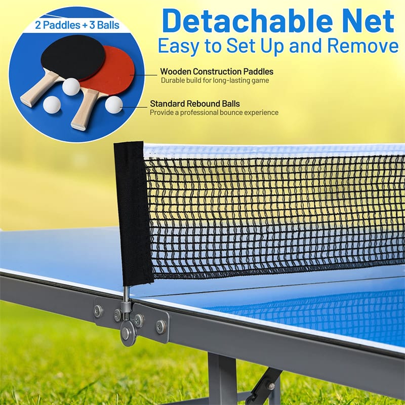 Foldable Ping Pong Table 6’ x 3’ Portable Table Tennis Table with Net, 2 Table Tennis Paddles & Balls for Indoor Outdoor Game, 100% Preassembled