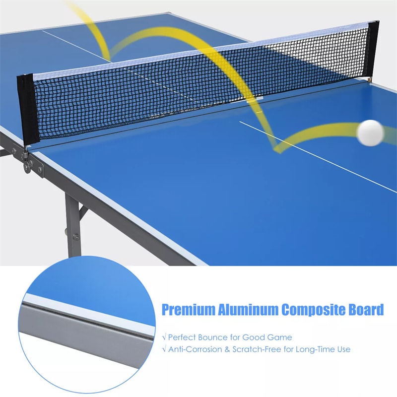 Foldable Ping Pong Table 6’ x 3’ Portable Table Tennis Table with Net, 2 Table Tennis Paddles & Balls for Indoor Outdoor Game, 100% Preassembled