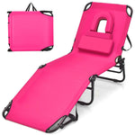 Folding Beach Chaise Lounge Chair 5-Position Adjustable Sunbathing Recliner with Face Hole & Detachable Pillows