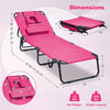 Folding Beach Chaise Lounge Chair 5-Position Adjustable Sunbathing Recliner with Face Hole & Detachable Pillows