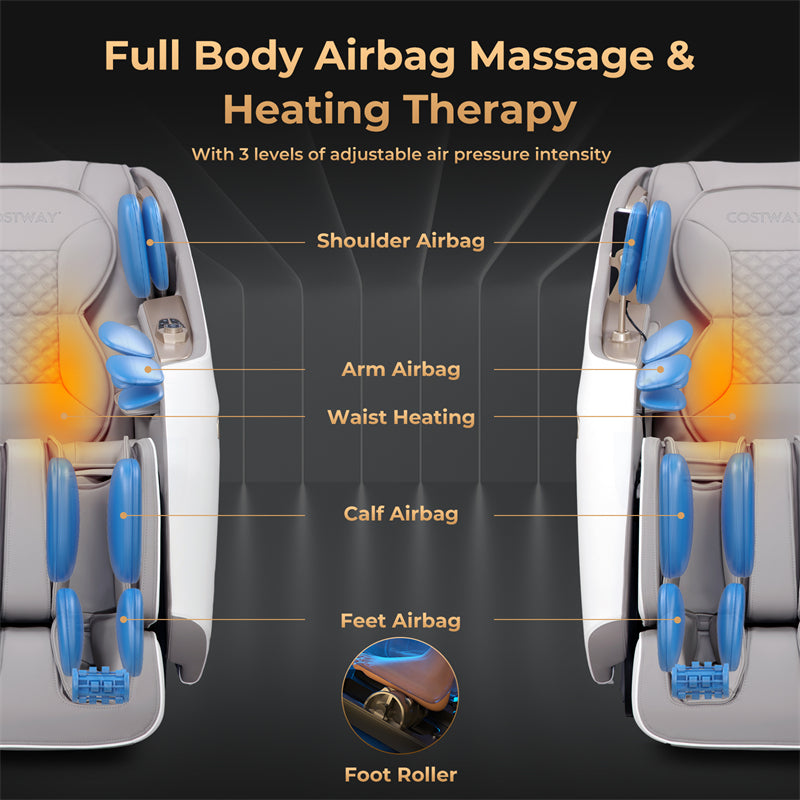 Full Body Massage Chair Zero Gravity SL Track Shiatsu Massage Recliner Chair with Waist Heating, Airbag Massage, Remote Control & Wireless Speaker