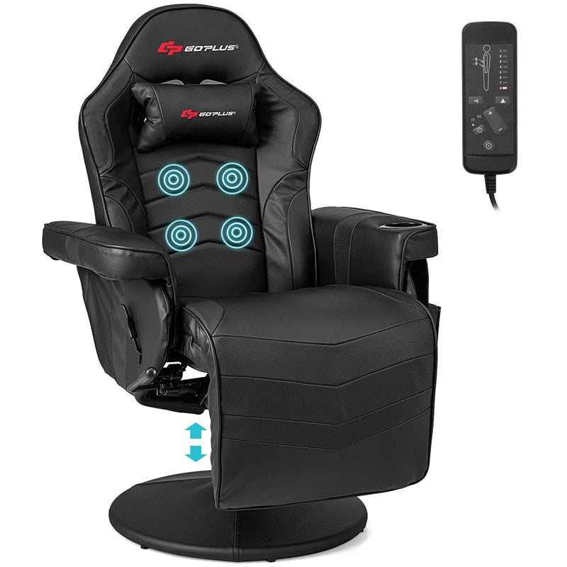 Gaming Recliner Height Adjustable Massage Gaming Chair Ergonomic Single Sofa Home Theater Seating with Retractable Footrest & Cup Holder