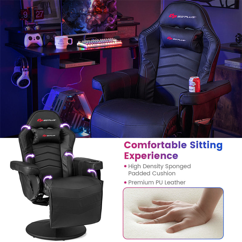 Gaming Recliner Massage Gaming Chair Height Adjustable with Retractable Footrest Cup Holder, Ergonomic Single Sofa Recliner Home Theater Seating