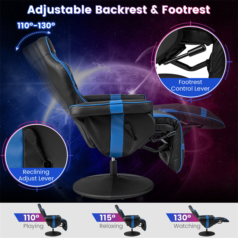 Gaming Recliner Massage Gaming Chair Height Adjustable with Retractable Footrest Cup Holder, Ergonomic Single Sofa Recliner Home Theater Seating