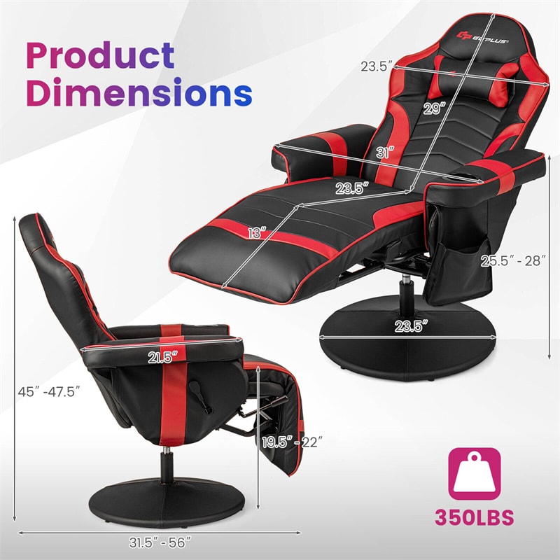 Gaming Recliner Massage Gaming Chair Height Adjustable with Retractable Footrest Cup Holder, Ergonomic Single Sofa Recliner Home Theater Seating