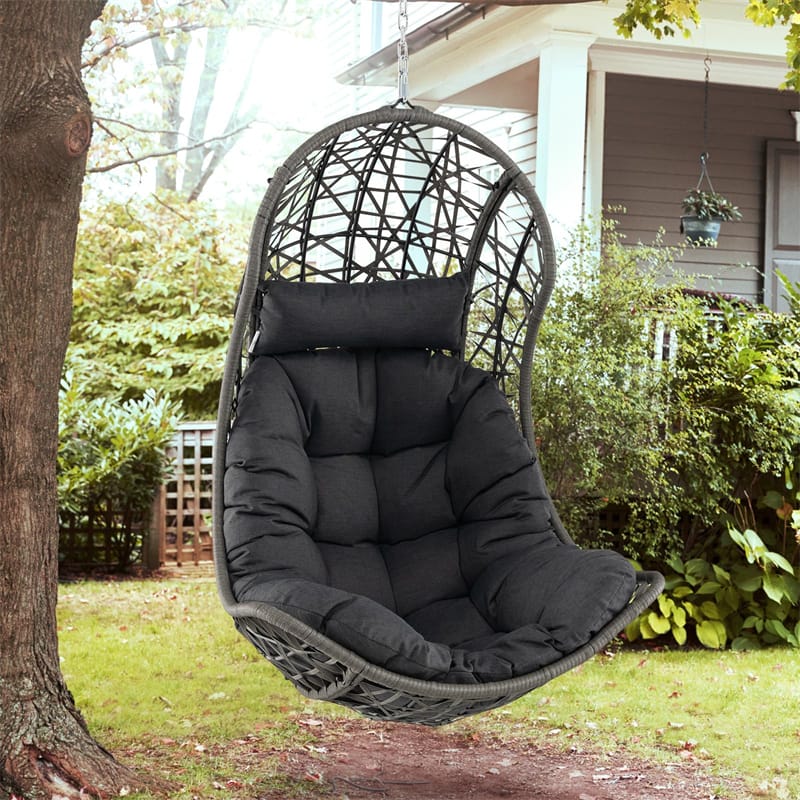 Hanging Egg Chair Wicker PE Rattan Basket Swing Chair with Soft Pillow & Cushion, 250LBS Capacity Outdoor Indoor Hammock Chair