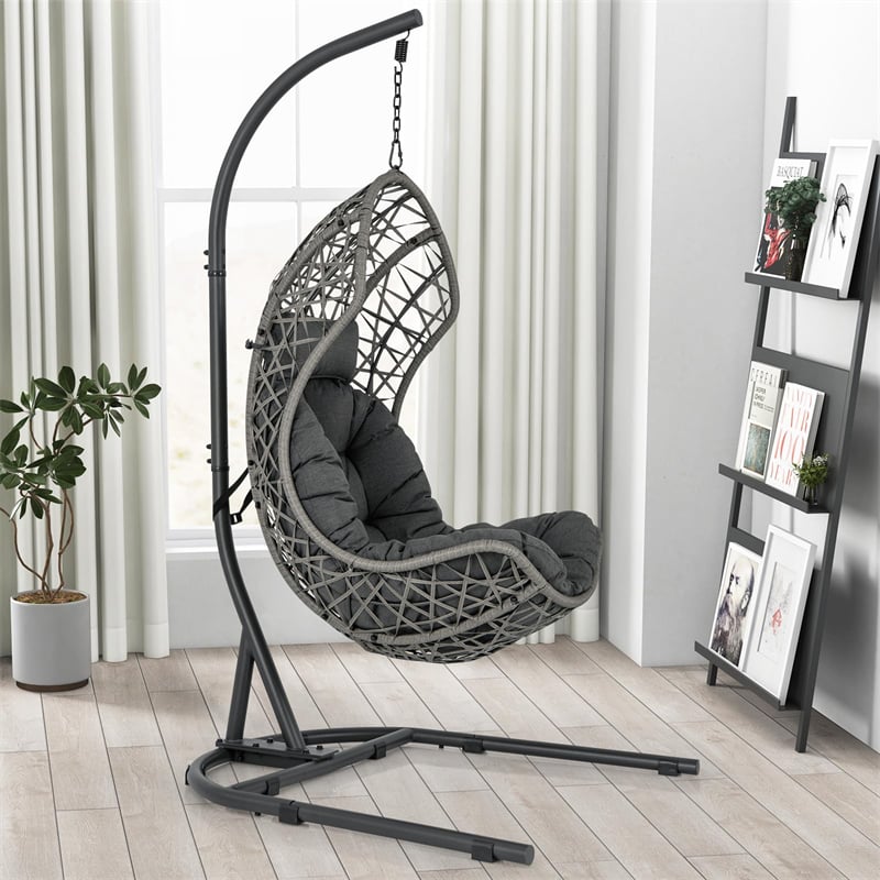 Hanging Egg Chair Wicker PE Rattan Basket Swing Chair with Stand, Pillow, Cushion for Outdoor Indoor, 350 LBS Capacity Hammock Chair