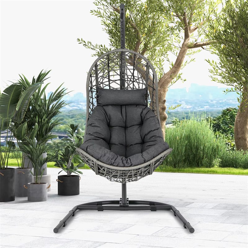 Hanging Egg Chair Wicker PE Rattan Basket Swing Chair with Stand, Pillow, Cushion for Outdoor Indoor, 350 LBS Capacity Hammock Chair