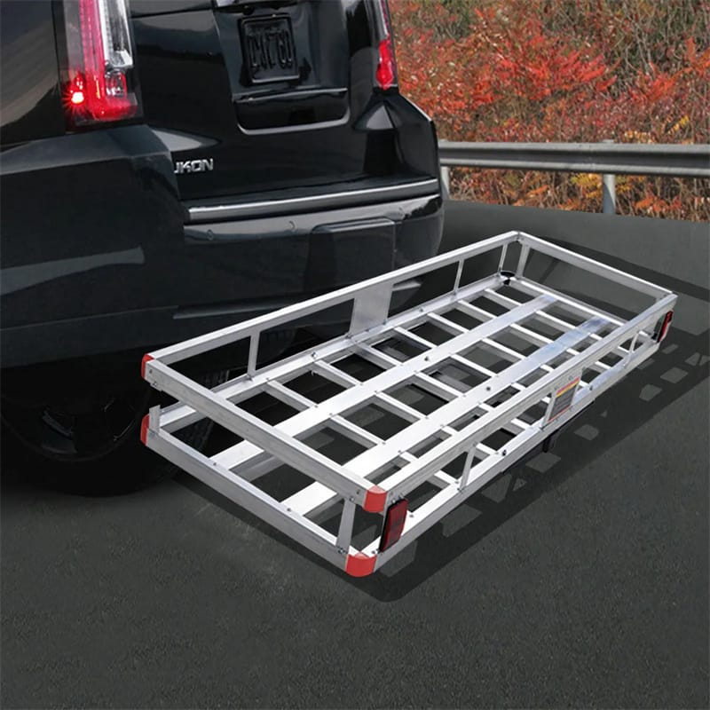 Hitch Cargo Carrier Aluminum Trailer Hitch Mount Cargo Basket Fits 2" Receiver, 500LBS Capacity Heavy Duty Vehicle Rear Luggag Rack for SUV Truck Car