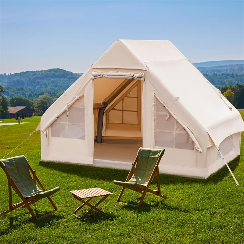 Inflatable Camping Tent 4-6 Person Glamping Tent 4-Season Luxury Canvas Cabin Tent Camping House Tent with Pump & 7 Mesh Windows