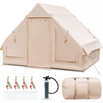 Inflatable Camping Tent 4-6 Person Glamping Tent 4-Season Luxury Canvas Cabin Tent Camping House Tent with Pump & 7 Mesh Windows