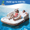 Inflatable Floating Island with Canopy, Giant Pool Float Lounge Raft with SPF50+ Removable Retractable Sunshade & 2 Cup Holders for Lake River