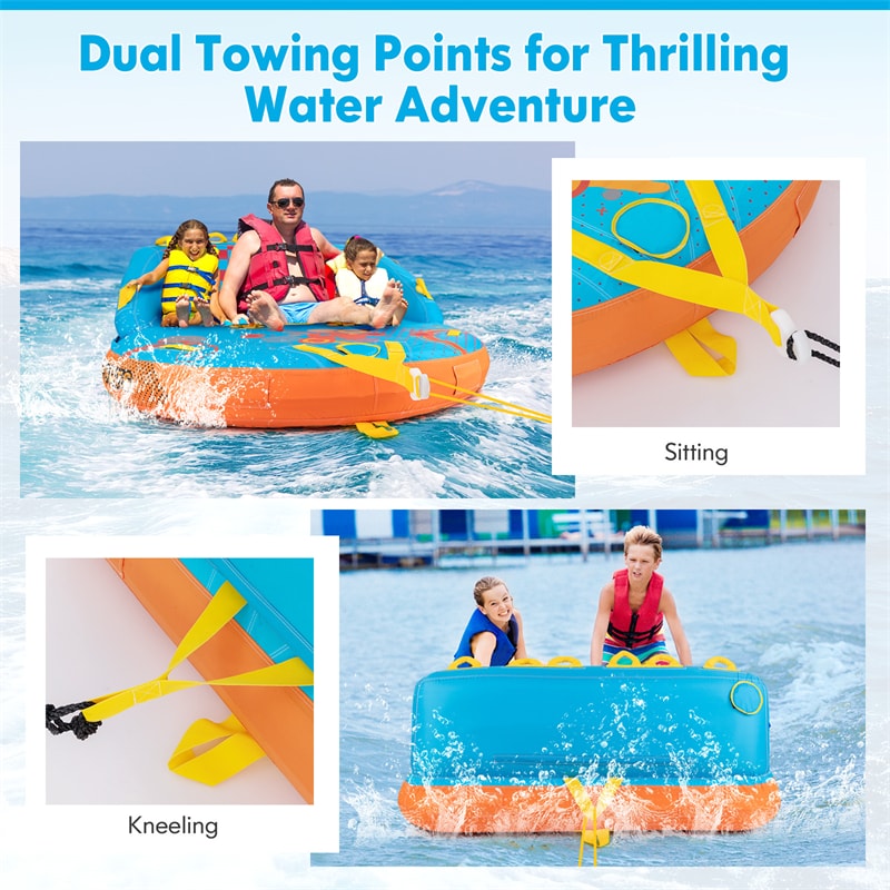 Inflatable Towable Tube for Boating, 3 Riders Water Sports Towable Boat Tube Super Sofa Towable Tube with Dual Front & Back Tow Points