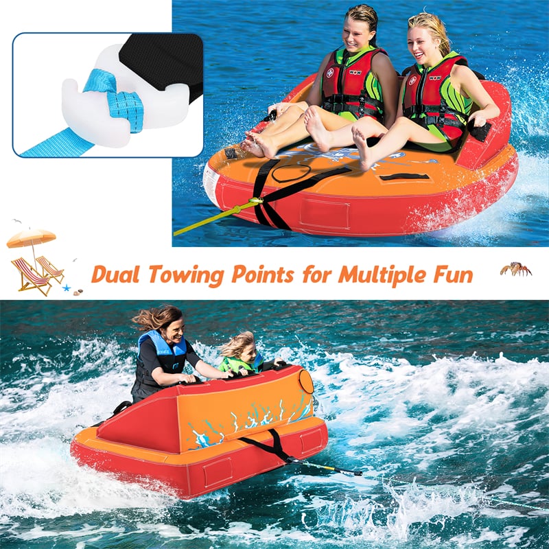 Inflatable Towable Tube for Boating, 1-2 Person Water Sports Towable Sofa Style Pull Boat Tube with Drainage & Dual Tow Points