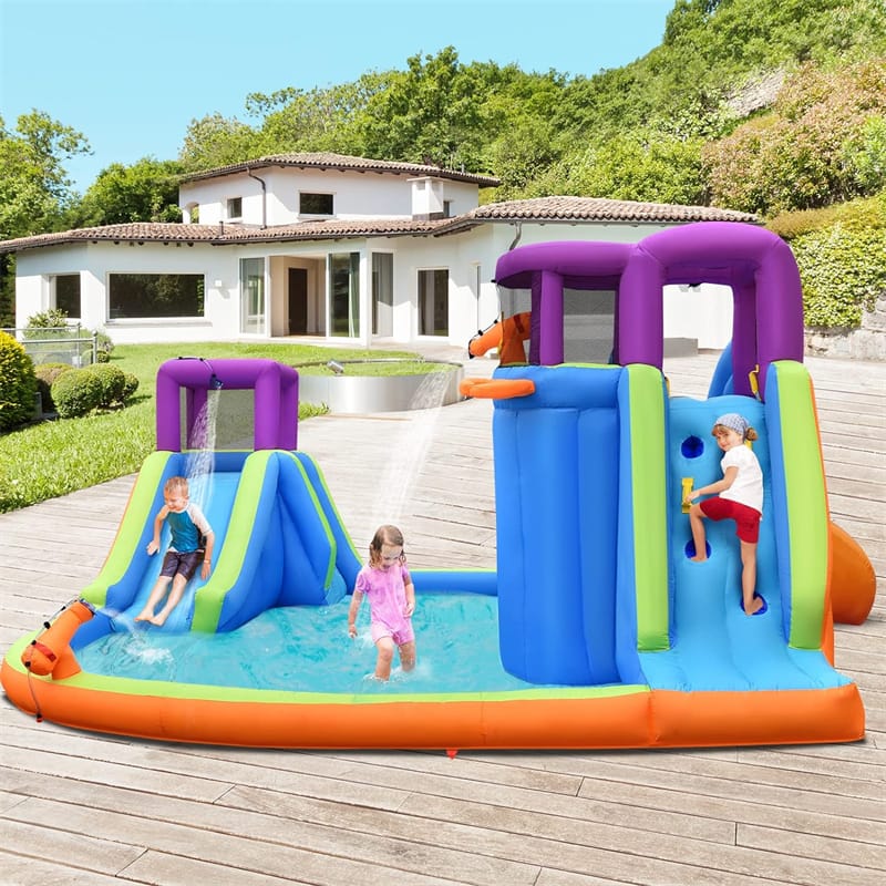 Inflatable Water Slide 15x14.5FT Mega Kids Water Park with Dual Slides, Splash Pool, Water Guns & Climbing Wall for Outdoor Backyard Racing Fun