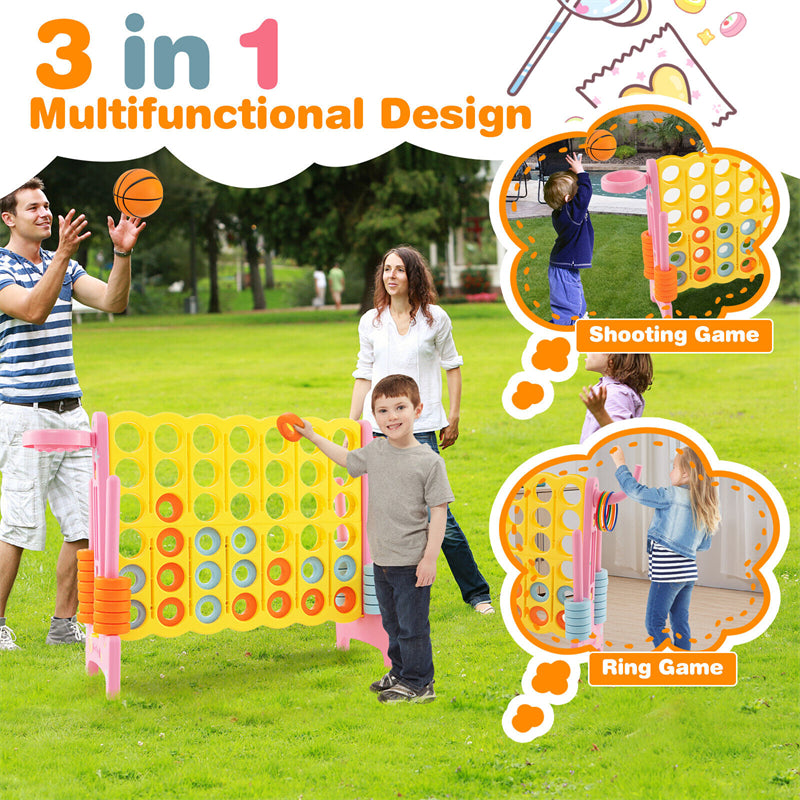 Jumbo 4-to-Score Giant Game Set Indoor Outdoor Family Yard Connect Game with Basketball Hoop, Ring Toss, 42 Rings & Quick-Release Sliders