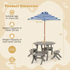 Kids Picnic Table Bench Set Fir Wood Octagon Table with 4 Chairs & Stripe Fabric Umbrella, Toddler Activity Table for Outdoor Garden Backyard