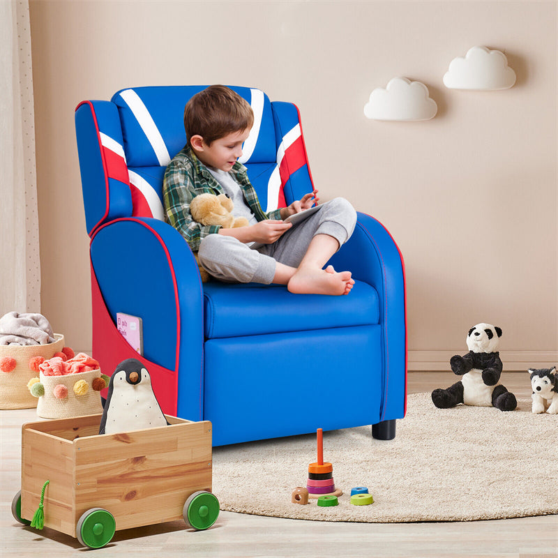 Kids Recliner Chair Adjustable Gaming Recliner Ergonomic Leather Sofa with Lumbar Support & Side Pockets