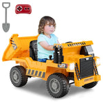 Kids Ride On Dump Truck 12V Battery Ride On Car with Electric Dump Bed, Remote Control & LED Lights, Ride On Construction Vehicle for Kids 3+