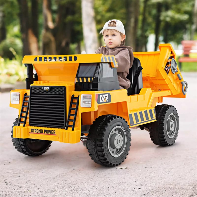 Kids Ride On Dump Truck 12V Battery Ride On Car with Electric Dump Bed, Remote Control & LED Lights, Ride On Construction Vehicle for Kids 3+