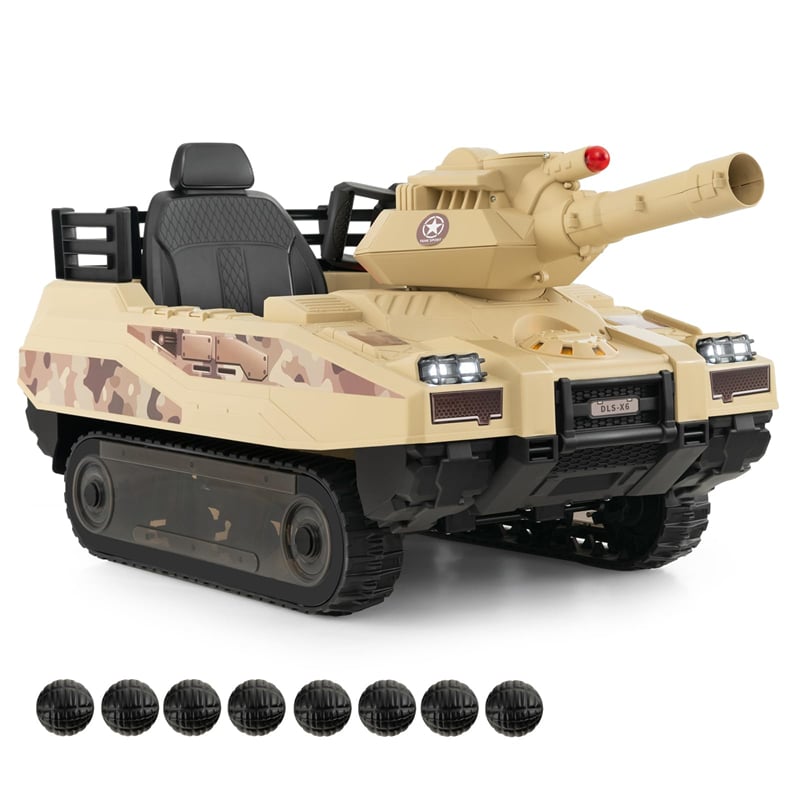 Kids Ride On Tank 12V Battery Powered Electric Tank Car with Rubber Tracks, Rotatable Turret & Working Cannon for Boys Girls Aged 3-8