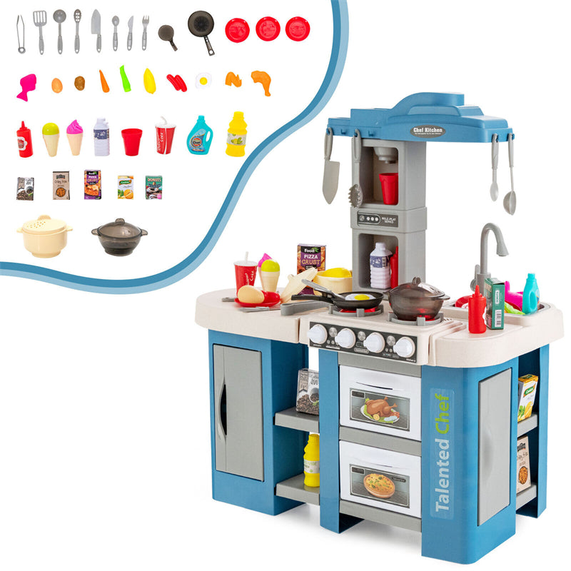 Kids Toy Kitchen Set Toddler Plastic Pretend Play Kitchen Set with 67pcs Kitchen Toys & Realistic Lights Sounds