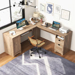 66" L-shaped Desk w/ Keyboard Tray, Storage Drawers Cabinet, Corner Home Office Computer Desk Executive Desk Space Saver Computer Workstation