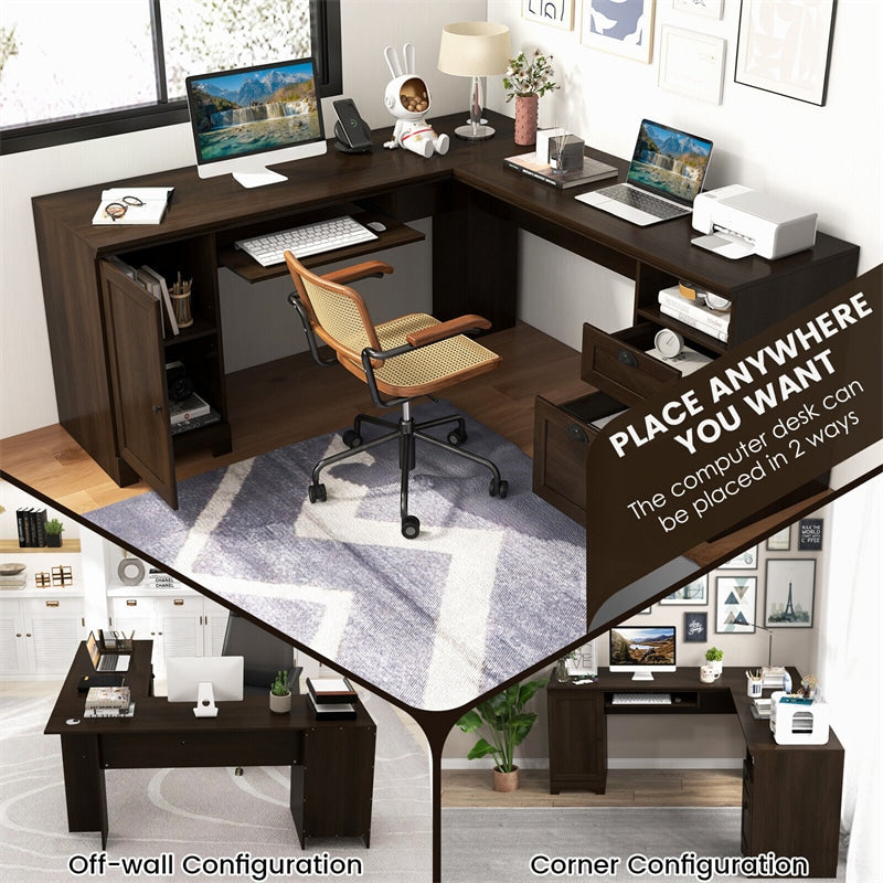 66" L-shaped Desk w/ Keyboard Tray, Storage Drawers Cabinet, Corner Home Office Computer Desk Executive Desk Space Saver Computer Workstation