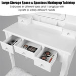 Makeup Vanity Set With Lighted Mirror & Cushioned Stool, Bedroom Dressing Table with 10 Dimming Light Bulbs & 5 Storage Drawers