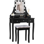 Makeup Vanity Set With Lighted Mirror & Cushioned Stool, Bedroom Dressing Table with 10 Dimming Light Bulbs & 5 Storage Drawers