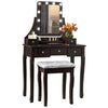 Makeup Vanity Set With Lighted Mirror & Cushioned Stool, Bedroom Dressing Table with 10 Dimming Light Bulbs & 5 Storage Drawers