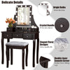 Makeup Vanity Set With Lighted Mirror & Cushioned Stool, Bedroom Dressing Table with 10 Dimming Light Bulbs & 5 Storage Drawers