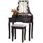 Makeup Vanity Set With Lighted Mirror & Cushioned Stool, Bedroom Dressing Table with 10 Dimming Light Bulbs & 5 Storage Drawers