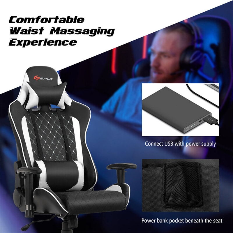 Massage Gaming Chair Gaming Recliner Ergonomic High Back Office Computer Chair with Adjustable Armrest & Lumbar Pillow