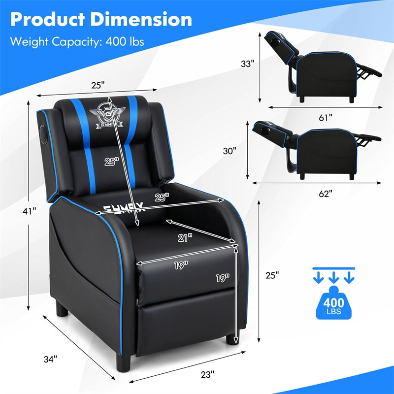 Massage Gaming Chair Racing Style Gaming Recliner PU Leather Home Theater Seating with Bluetooth Speaker, Retractable Footrest & Lumbar Pillow