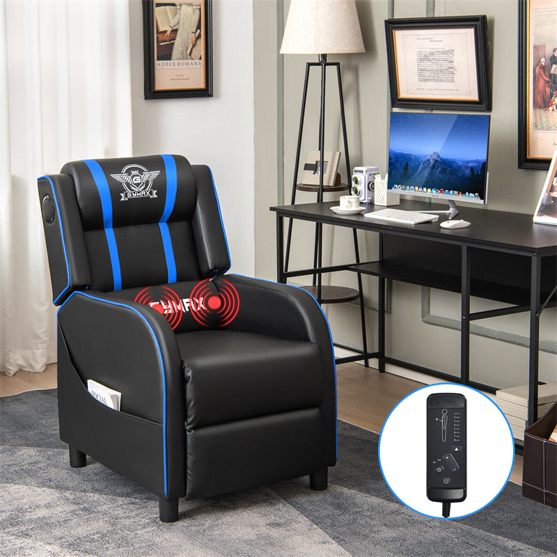 Massage Gaming Chair Racing Style Gaming Recliner PU Leather Home Theater Seating with Bluetooth Speaker, Retractable Footrest & Lumbar Pillow