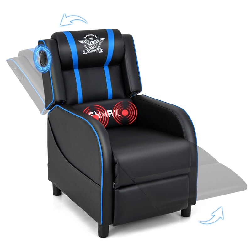 Massage Gaming Chair Racing Style Gaming Recliner PU Leather Home Theater Seating with Bluetooth Speaker, Retractable Footrest & Lumbar Pillow