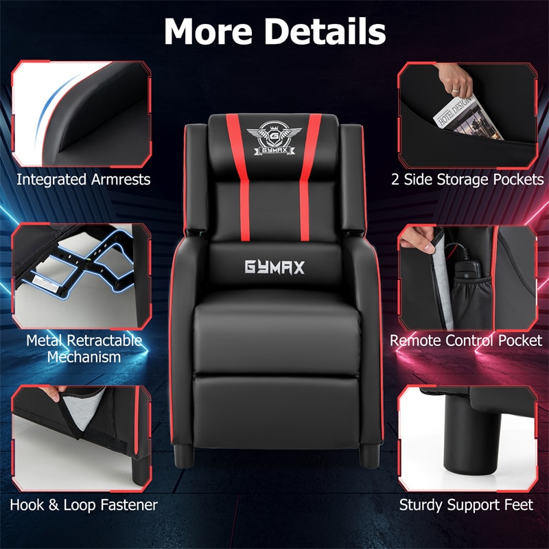 Massage Gaming Chair Racing Style Gaming Recliner PU Leather Home Theater Seating with Bluetooth Speaker, Retractable Footrest & Lumbar Pillow