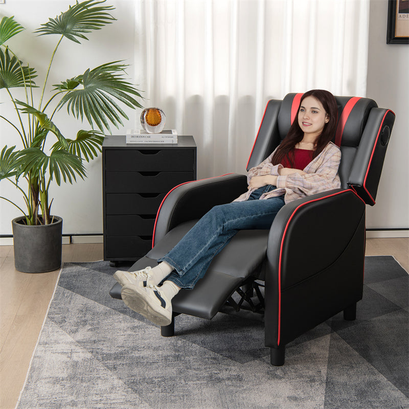 Massage Gaming Chair Racing Style Gaming Recliner PU Leather Home Theater Seating with Bluetooth Speaker, Retractable Footrest & Lumbar Pillow