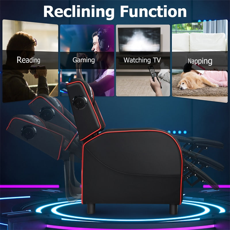 Massage Gaming Chair Racing Style Gaming Recliner PU Leather Home Theater Seating with Bluetooth Speaker, Retractable Footrest & Lumbar Pillow