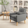 Linen Fabric Accent Chair Mid-Century Modern Armchair Comfy Single Sofa Chair with Lumbar Pillow, Rubber Wood Legs, Seat & Back Cushions