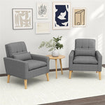 Linen Fabric Accent Chair Mid-Century Modern Armchair Comfy Single Sofa Chair with Lumbar Pillow, Rubber Wood Legs, Seat & Back Cushions